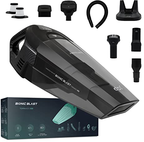 JAP S3C 10000pA 22.2V Aspiradora de Mano - Pelos Mascotas - Sólidos y Líquidos - Aspirador de Coche - Inalámbrico y sin Bolsa - con 5 Accesorios - Carbon