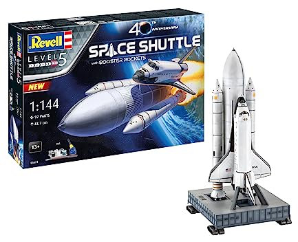 Revell Geschenkset I NASA Space Shuttle I Raumschiffmodell im Maßstab 1:144 I Für Kinder und Erwachsene ab 13 Jahren I 43,7 cm Hoch I Modellbausatz mit Farben, Kleber & Pinsel