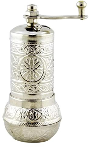 WMDSYGD Spice Grinder Pepper Coffee Spice Salt Grinder Mill Turkish Handmade Vintage Style Refillable Traditional Kitchenware Home Decor Tableware Gifts (Color : Silver Color)