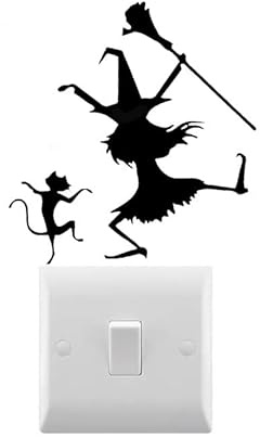 Pack of 4 Wicked Witch & Cat Dancing Light Switch Sticker - Laptop Sticker - Car Sticker - Halloween Decoration - Scrapbook Stickers - Kids Stickers - Stickers for Party Bags (Black)
