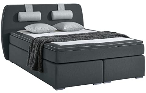 Atlantic Home Collection Boxspringbett REX, 140 x 200 cm, inklusive Topper (Härtegrad H2) und Nackenkissen, dunkelgrau