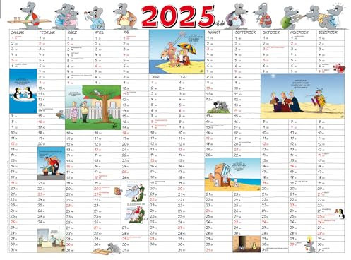 Uli Stein Kalender 2026 - Jahresplaner gerollt 26 - Wandkalender - 597x439mm - Jahreskalender + Aufkleber Geschenk - Uli Stein Cartoons Terminplaner - Monatskalender mit lustigen Sprüchen