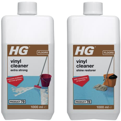 HG Vinyl Cleaner Extra Strong 79, Removes Stubborn Dirt & Grease from all types of Artificial Flooring – 1 Litre (150100106) & Vinyl Floor Cleaner & Shine Restorer 78 – 1 Litre