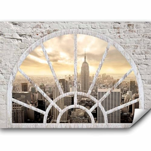 murando - Fototapete Premium-Vlies Fenster nach New, 350x256 cm, Wohnzimmer | Premium-Vliesstoff, Full HD Druck, hochwertige Verarbeitung fürs Wohnzimmer, schnelle Montage, lichtbeständig, geruchsfrei
