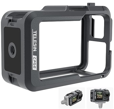 TELESIN Kamerakäfig für DJI Action 5 Pro Osmo Action 4 Action 3, Aluminium Schutzkäfig gehäuse käfig für DJI, passend mit ND CPL Filter an der Kamera, Rahmenskeletthülse mit 1/4-Gewindeanschluss