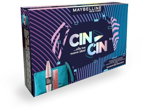 Maybelline New York Geschenktasche mit Mascara für Volumenwimpern, Intense Black, und langanhaltende Lippenfarbe, SuperStay Vinyl Ink, Farbton 35 Cheeky