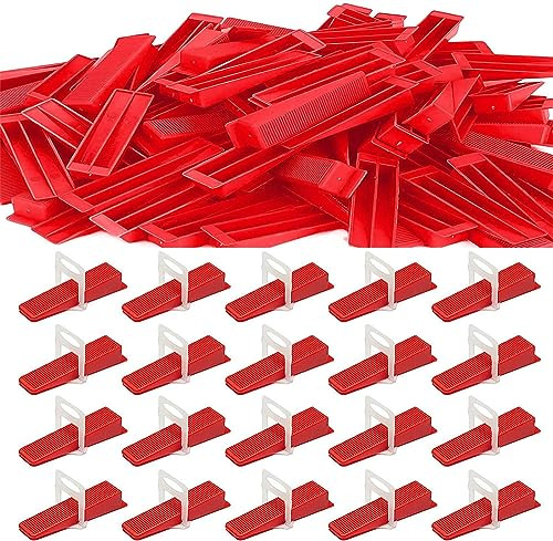 TMKOOL Tile Leveling System 1/8 200pcs Tile Spacers Clips With 100pcs Reusable Wedges Tile Tools Set for Professional Ceramic Stone Installation (1/8 Spacer Clips+ Wedges)