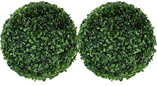 JOEBO Künstliche Buchsbaumkugel Formschnitt,Künstliche Buchsbaumkugel, runder Formschnitt für Terrasse, Pflanzgefäß, Deck, Garten, Hinterhof und Heimdekoration, 2 Stück, 25,4 cm Kugel/344