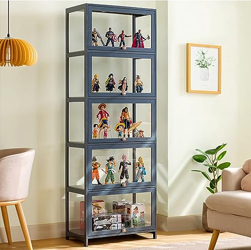 ZMHPLKH glasvitrine vitrine vitrinenschrank sammlervitrine hergestellt aus natürlicher Bambusrahmen Flip-Schranktür-Design, versiegelt und staubdicht, mehrere Größen 60 * 32 * 172CM Grey