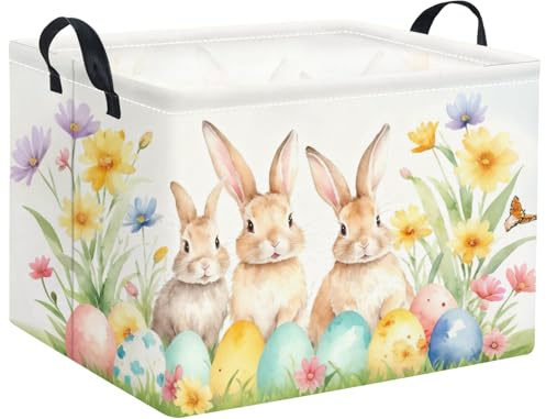 TIBAOLOVER Rectangular Easter Basket Easter Gift Basket for Kids Baby Storage Basket Cute Toy Storage Bin Organizer Shelf Book Basket Easter Room Decor(Easter Bunny)