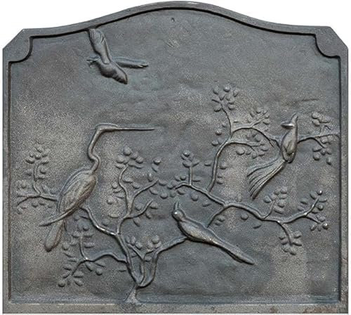 LUNA WAY CAST IRON - Lastra Camino Decorata in Ghisa Uccelli | Immagazzina e Riflette Calore | Resistente all'Usura e Corrosione | Facile Installazione in camini e pareti | Dimensioni 53 x 49 cm