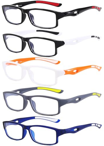 Eyglajdd 5 Pack Reading Glasses Sporty Blue Light Blocking Lightweight Readers Glasses for Women and Men Reader