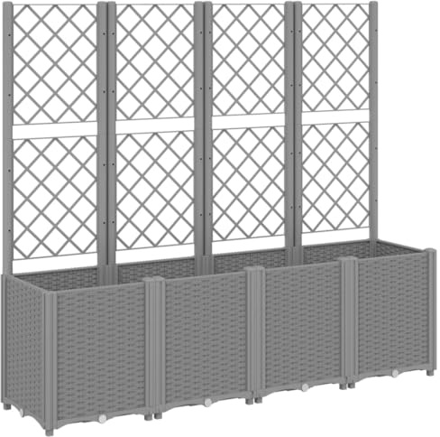 vidaXL Pflanzkübel mit Rankgitter, Blumenkübel mit modularem Design Rattan-Optik, Blumentopf für Terrasse Garten, Blumenkasten Pflanzkasten, Hellgrau PP