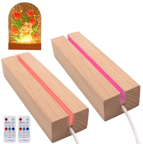 Led Sockel Holzsockel: 2 Stück Led Lichtsockel, Rechteckige LED Holzaufsteller, Warme Farbe USB Led Display Basis Für DIY Acrylplatte, Decorative Ornament, Harz Kunst, Kristallglasplatte (15cm Lang)