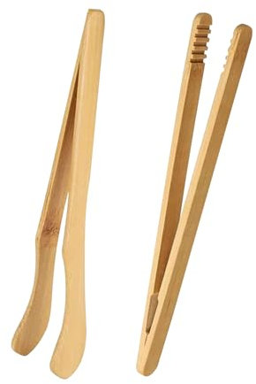 FAST-FX 2 PCS Premium Bamboo Toaster Tongs - Heat Resistant, Non-Toxic, and Ergonomic Wooden Tongs for Toast, Tea, and More