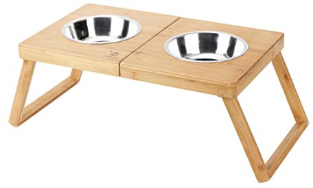 VILLFUL Estante Doble para Mascotas Comedero Inoxidable Soporte Plegable Resistente y Práctico