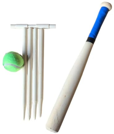Best House 8 Piece Wooden Rounders Set & Carry Bag Baseball Bat Bails and Soft Tennis Ball Garden Fun Play Set