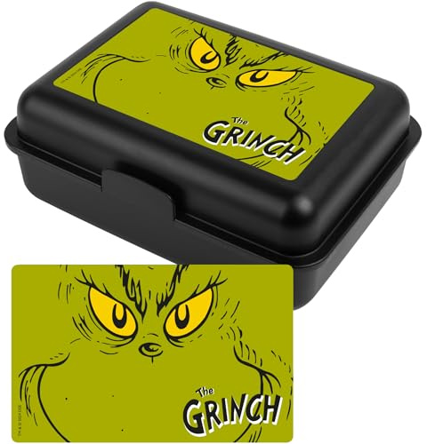 United Labels Grinch Brotdose mit Fächern 1200 ml, Schwarz, Lunchbox für Kinder und Erwachsene, Brotbox mit Trennwand, Butterbrotdose