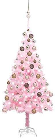 AUVYI Wiederverwendbar Künstlicher Weihnachtsbaum mit Beleuchtung und Kugeln 180 cm H Christmas Tree Tannenbaum Weihnachtsdeko Christbaum Kunstbaum Halloween Weihnachtsbaum PVC Rosa