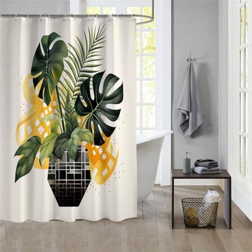 Duschvorhang Plants 180x200cm Beschwerter Saum Wasserdicht Duschvorhänge Waschbar Stoff Shower Curtains Mit Ösen Duschvorhangringe Faltbarer Bad Curtain Badewanne Badezimmer Vorhang Gardinen 1100