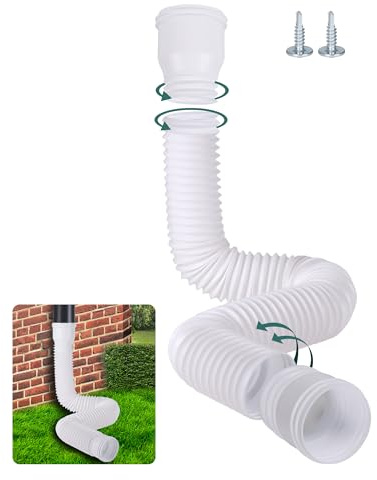 Prolunga Flessibile per Grondaia, Prolunga Rotonda per Tubo di Scarico | per 80/100 mm Tubo Pluviale, Estensione da 47 a 150 cm, Accessori per Tubo Pluviale (Bianco, 1 Pezzo)