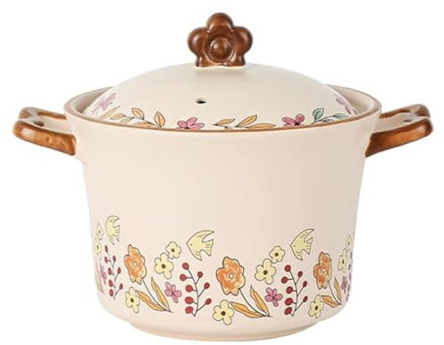 UPWONEC Pentola in Ceramica, Pentola Di Cottura Dello Spodumene, Design A Doppia Maniglia, Casseruola Di Grande Capacità, Pentola Di Cottura Stabile Al Calore,Brown l