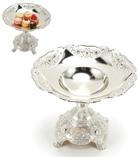 Beufee Bandejas de Metal Vintage para aperitivos, pequeño frutero de estilo europeo, bandeja para servir comida y frutos secos para mesa de comedor, decoración de escritorio (Plata)