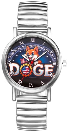 JewelryWe Trump-Attentat Orologio da polso elastico per uomo e donna, Donald Trump Survived Shot Fist Raised Analogico, al quarzo, in acciaio inox, con numeri romani, Doge - Argento
