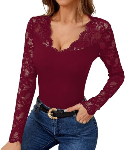 Spitzentop Damen Schwarz Blusentop Spitzen Top Schwarz Mode Gym Oberteil Spitzentop Elegantes Sexy Longsleeve Wickelbluse Enge Sale e Sportbekleidung Damen XXL