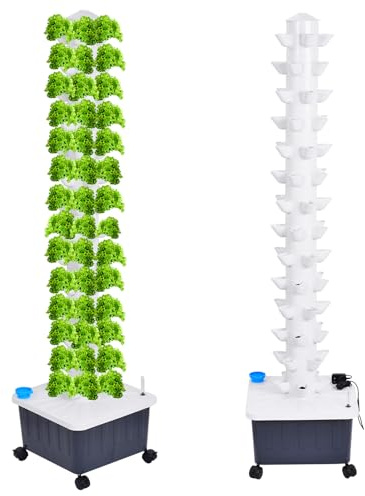 Hydroponic Tower Growing System, 14 Layer 70 Pods Hydroponic Grow Tower Kit with Water Pump and Movable Water Tank, Modulars Indoor/Outdoor for Vegetable, Strawberries, Lettuce