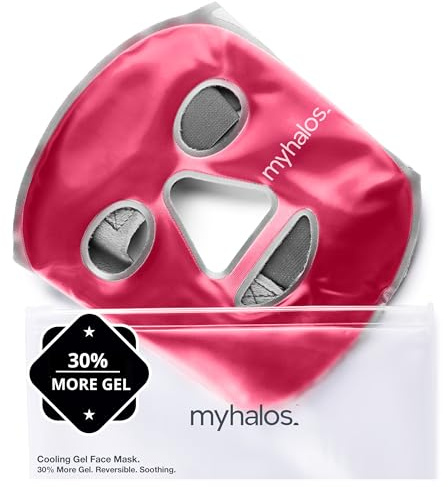 MyHalos Cooling Face Mask, Hot or Cold Gel Ice Pack for Migraine & Swelling | Ice Mask, Cold Pack, Soothes Sinus Pressure & Wisdom Tooth Pain, Eases Stress, Reusable, Freezer & Microwave Safe, Flexible