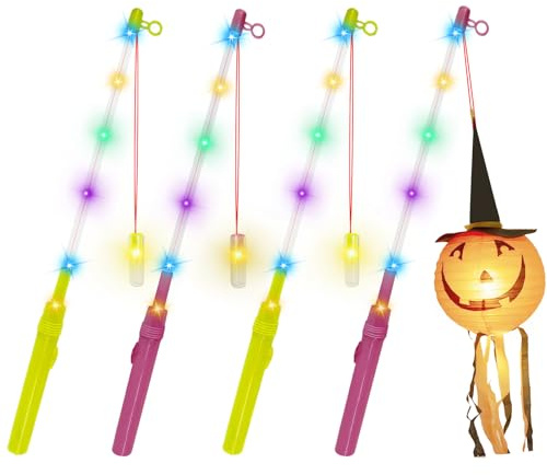 Laternenstab Kinder, 4Pcs Laternen Bastelset, Laterne Kinder St martin mit LED, 40CM Multicolor LED Elektronischer Laternenstab für Martinsumzüge Laternenumzüge Halloween Kinderparty (Mehrfarbig)