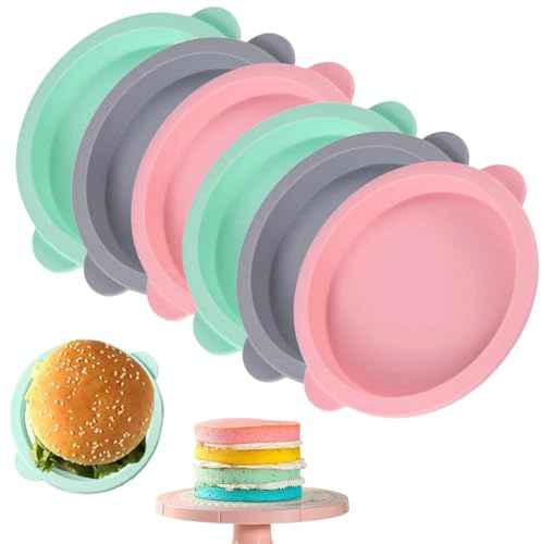 Pamtns 6 Stück Heißluftfritteuse Eierform Silikon Kuchenformen Rund Schichtkuchen Backform Ø 10cm Burger Buns Backform Antihaft-Silikonform für Backen Kuchen Sandwiches Muffins Pfannkuchenform
