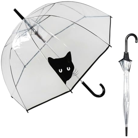 Le Monde du Parapluie - Parapluie cloche transparente à ouverture automatique - anti-vent coup-vent - 8 baleines en fibre de verre - solide - Chat curieux