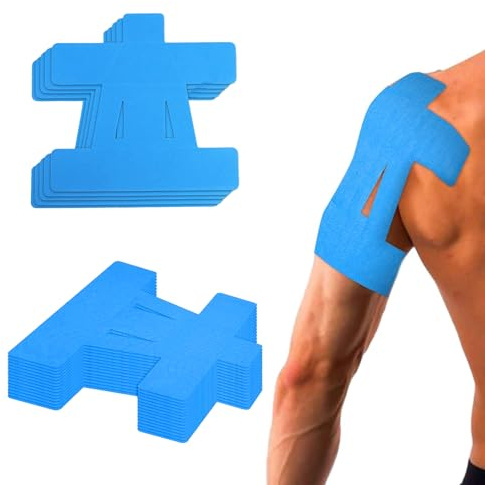 12 Stück Kinesiologie Tape Vorgeschnitten, Schultertapes Vorgeschnitten, Mit Perfektem Trage Komfort Für Schulter Unterstützung,Wasserfestes Elastisches(Blau)