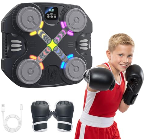 Music Boxing Machine Toys for Kids, Wall Mounted Punching Target with LED Lights & Boxing Gloves, 3 4 5 6 7 8 Year Old Boy Birthday Gift, Fun Fitness Equipment for Teen Boys, Indoor Home,Office