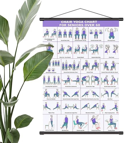 Siuwddee Stuhlübungen Poster Für Senioren - Faltbarer Übungsplan mit Mehreren Positionen für die Wand | Stuhl Training Diagramm und Pilates Poster - Für Mobilitätstraining Pilates Heimtraining