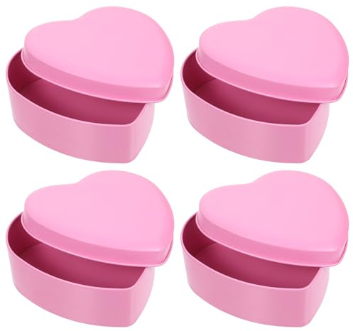 Healvian Scatola per Caramelle in Latta a Forma di Cuore Grande Set da 4 Pezzi Rosa Scatola Porta Cioccolatini Sigillata Antipolvere e Antiumidità Contenitore Decorativo e Portatile per