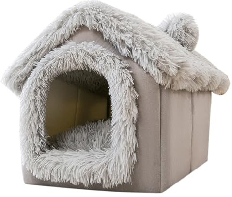 Cama para Perros Cerrada Cama para Perros De Felpa Suave Y Cálida con Funda Cueva Extraíble Lavable Interior Tienda De Campaña para Mascotas Casa Acogedora Cabaña para Dormir con Capucha para Ga