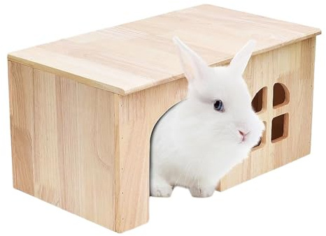 Maison de lapin d'intérieur, cabane en bois pour animaux de compagnie, abri ventilé pour petits animaux, cachette confortable, pour lapin, hamster, gerbille, chinchilla, hérisson, furet, se reposant,