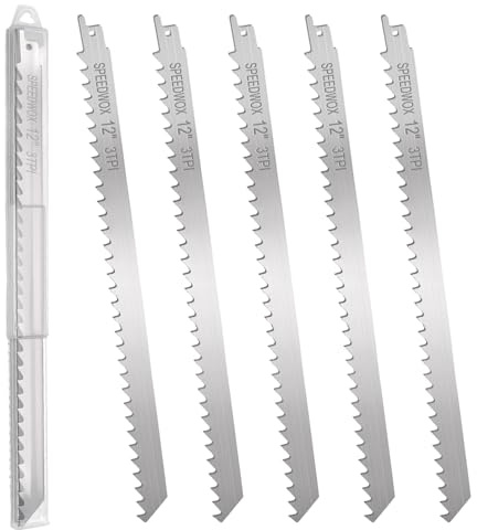 SPEEDWOX Lame per sega alternative da 12 pollici per tagliare le ossa di carne congelata, 5 lame Sawzall in acciaio inox con scatola di immagazzinaggio