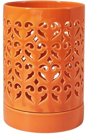 Otbushit Fioriera per orchidee con fori e sottovaso, 14 x 10 cm, vasi in ceramica per orchidee per piante da interno ed esterno, arancione