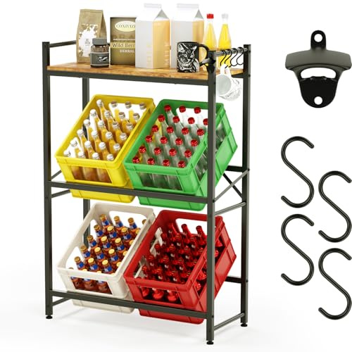 COXIVIZE Scaffale per casse di bevande con ripiano per 6 casse, 32D x 79W x 118H cm, per casse di bevande, autoportante, per casse d'acqua, marrone rustico