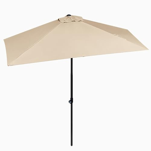 Generico Ombrellone da Esterno da 2.50m, Ombrellone da Mercato con Manovella, Ombrello da Parete Rotondo 5 Robuste Stecche, Protezione UV per Giardino, Balcone, Terrazza(Khaki)