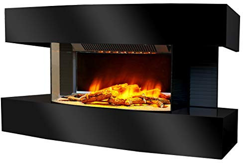 CHEMIN'ARTE Camino elettrico da parete Lounge Medium Nero - 82x21x42cm - caminetto elettrico con Fiamma LED 2000W e Telecomando, Caminetto con Timer e Controllo Automatico di Temperatura