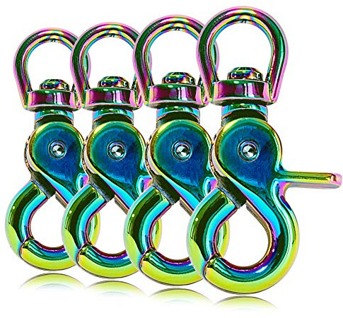 Ganzoo Scheren-Karabiner Haken mit Drehgelenk für Hundeleine Halsband 4er Set, legierter Stahl 61 mm Länge, auch für Paracord 550 / Schlüssel-Anhänger, Farbe: Regenbogen