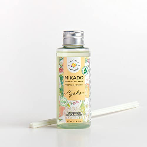 La Casa de los Aromas - Ambientador Mikado Aroma Azahar - Set Difusor Líquido para Reposición con Varillas - Fragancia Duradera - Ideal para el Hogar, Baño, Casa - 6 x 100 ml