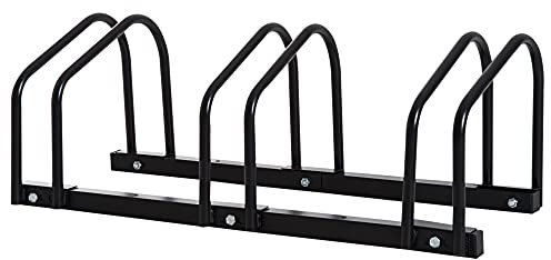 HOMCOM Bike Stand Parking Rack Floor or Wall Mount Bicycle Cycle Storage Locking Stand (3 Racks, Black)
