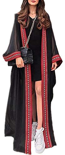 YOUKD Été Brodé Floral Long Cardigan Bohème Kimono Plage Maillot de Bain Couvrir Plus La Taille Robe pour Les Femmes