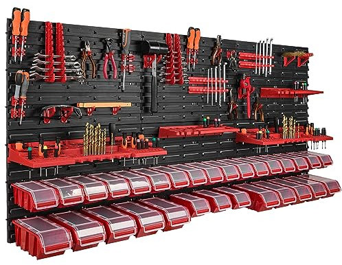 Scaffalatura da parete da 178 x 78 cm, 30 scatole portaoggetti, porta attrezzi impilabili, per officina e banco da lavoro, scaffale porta attrezzi da lavoro, banco da lavoro officina con cassetti
